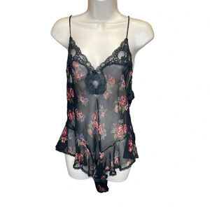 Vintage Lucie Ann sheer lingerie bodysuit romper floral women’s medium